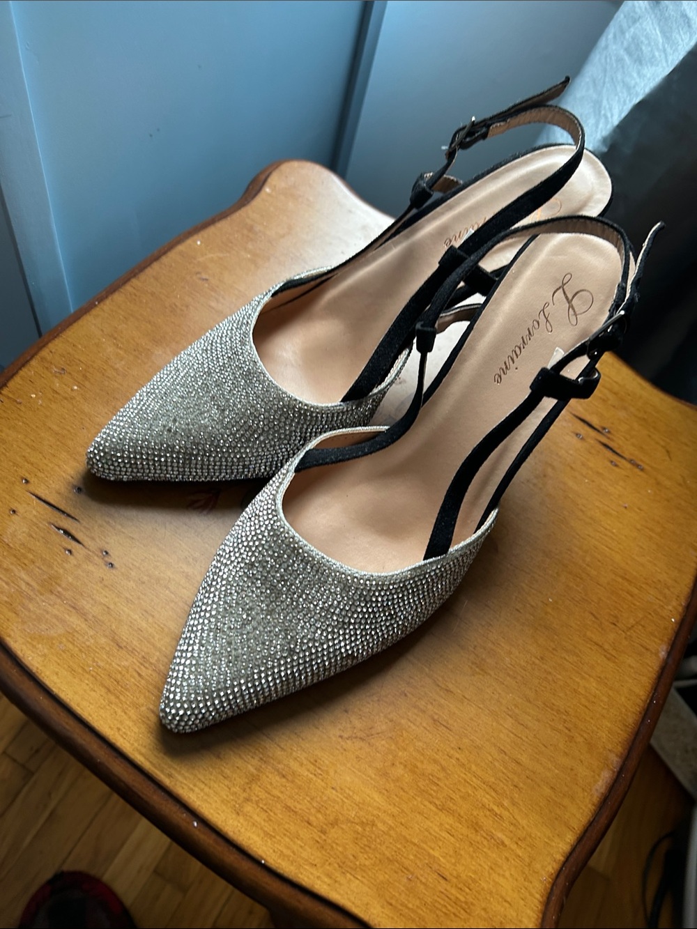 Jeweled Pointed-Toe Slingback Heels
